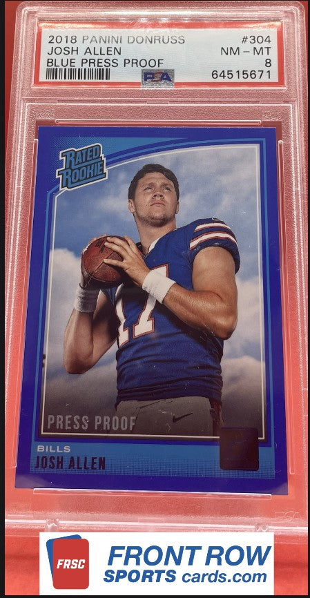 Josh Allen sold Rated Rookie Press Proof Blue Panini Donruss No. 304 Buffalo Bills