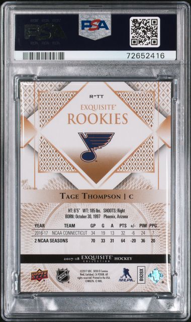 2017 TAGE THOMPSON U.D BLACK DIAMOND EXQUISITE RKIES- SPECTRUM 17/32 NONE HIGHER - PSA 10 GEM MT