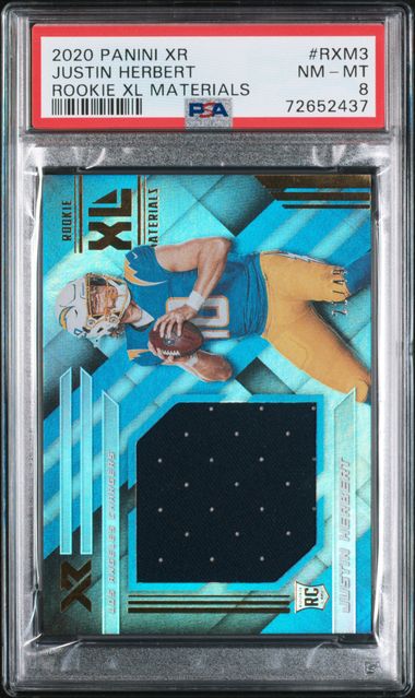 2020 JUSTIN HERBERT PANINI XR ROOKIE XL MATERIALS 21/49 - PSA 8 NM-MT