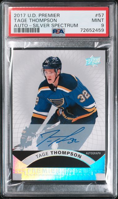 2017 TAGE THOMPSON U.D PREMIR AUTO- SILVER SPECTRUM - PSA 9 MINT