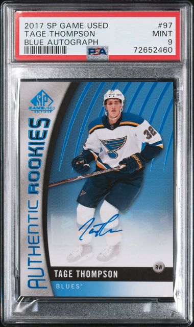 2017 TAGE THOMPSON SP GAME USED BLUE AUTOGRAPH - PSA 9 MINT