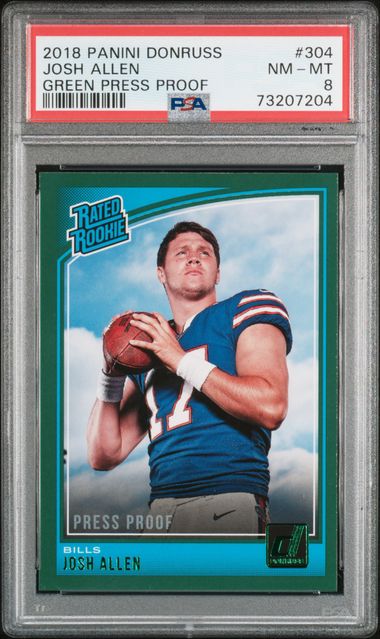 2018 JOSH ALLEN PANINI DONRUSS GREEN PRESS PROOF - PSA 8 MT