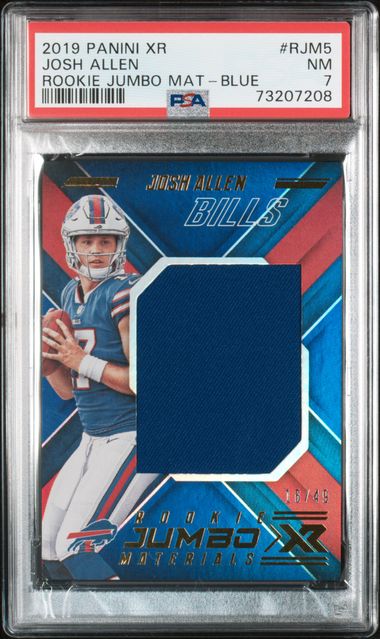 2019 JOSH ALLEN PANINI XR ROOKIE JUMBO MAT- BLUE /49  POP 1 - PSA 7 NM