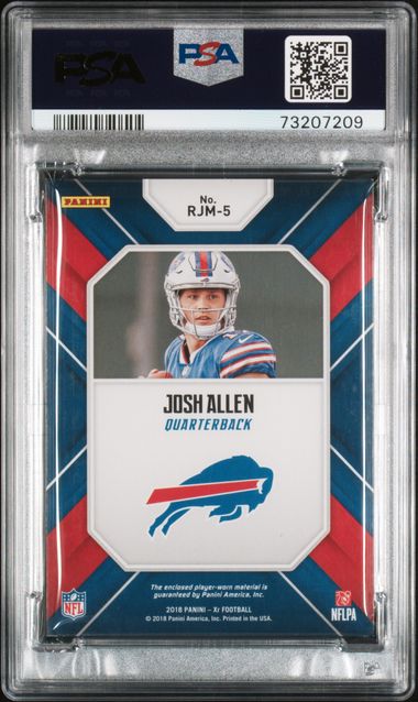 2019 JOSH ALLEN PANINI XR ROOKIE JUMBO MATERIALS 96/99 POP 2 NONE HIGHER - PSA 8 NM-MT