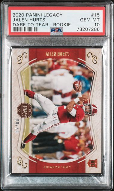 2020 JALEN HURTS PANINI LEGACY DARE TO TEAR - ROOKIE /50 POP 1 NONE HIGHER - PSA 10 GEM MT