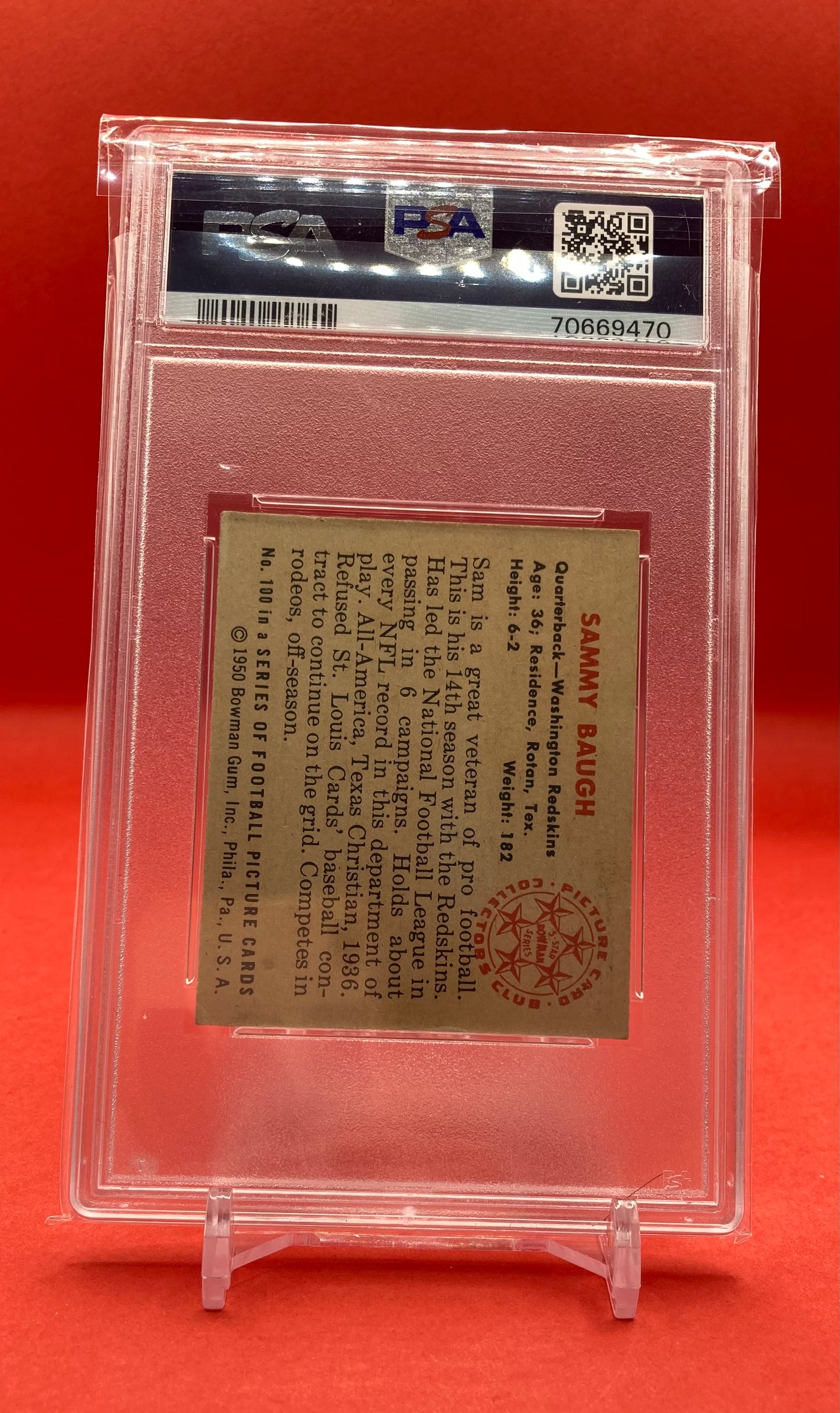 1950 #100 SAMMY BAUGH BOWMAN - PSA 4 VG-EX