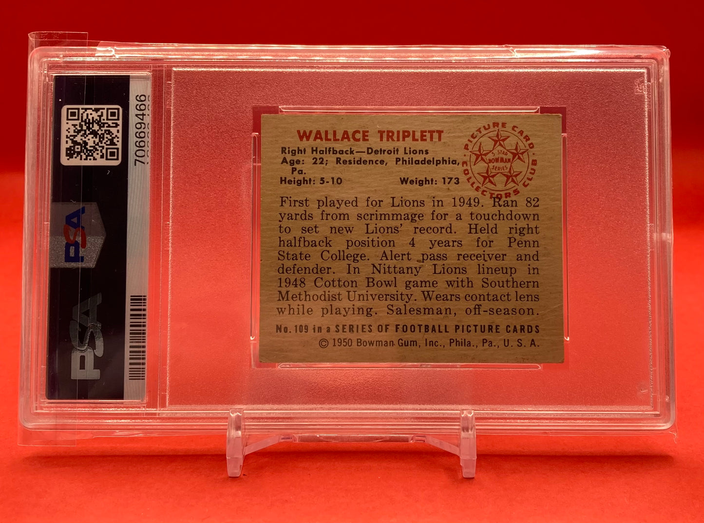 1950 #109 WALLACE TRIPLETT BOWMAN - PSA 3.5 VG+