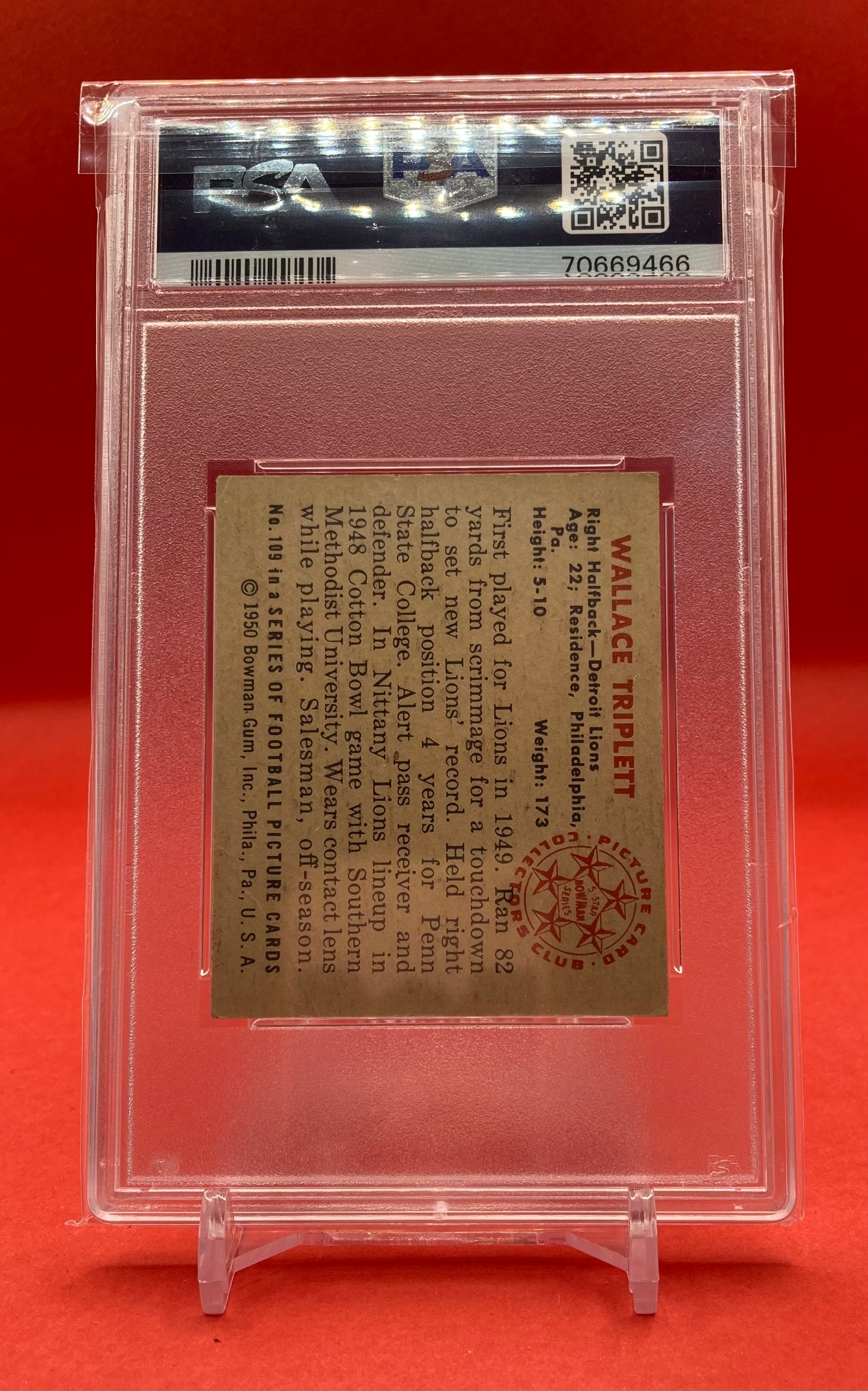 1950 #109 WALLACE TRIPLETT BOWMAN - PSA 3.5 VG+