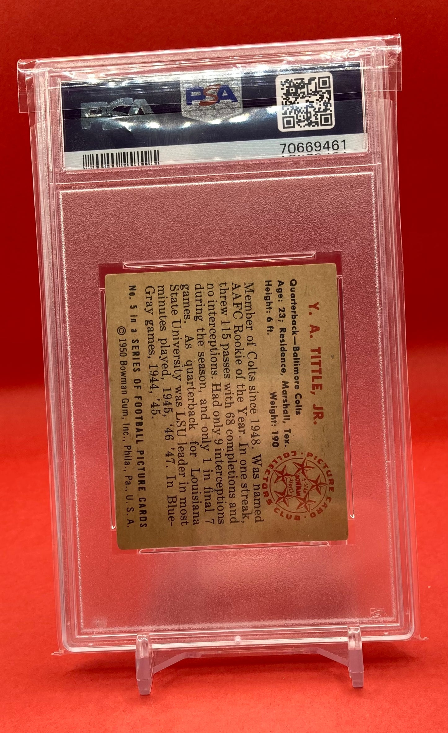 1950 #5 Y.A. TITTLE BOWMAN - PSA 3 VG