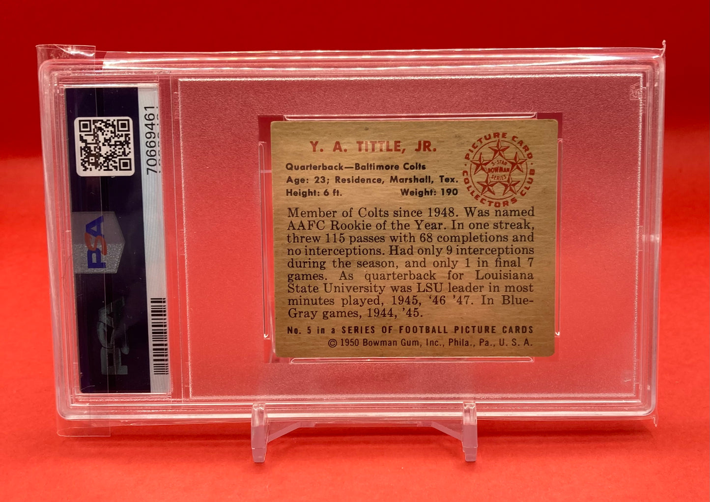 1950 #5 Y.A. TITTLE BOWMAN - PSA 3 VG