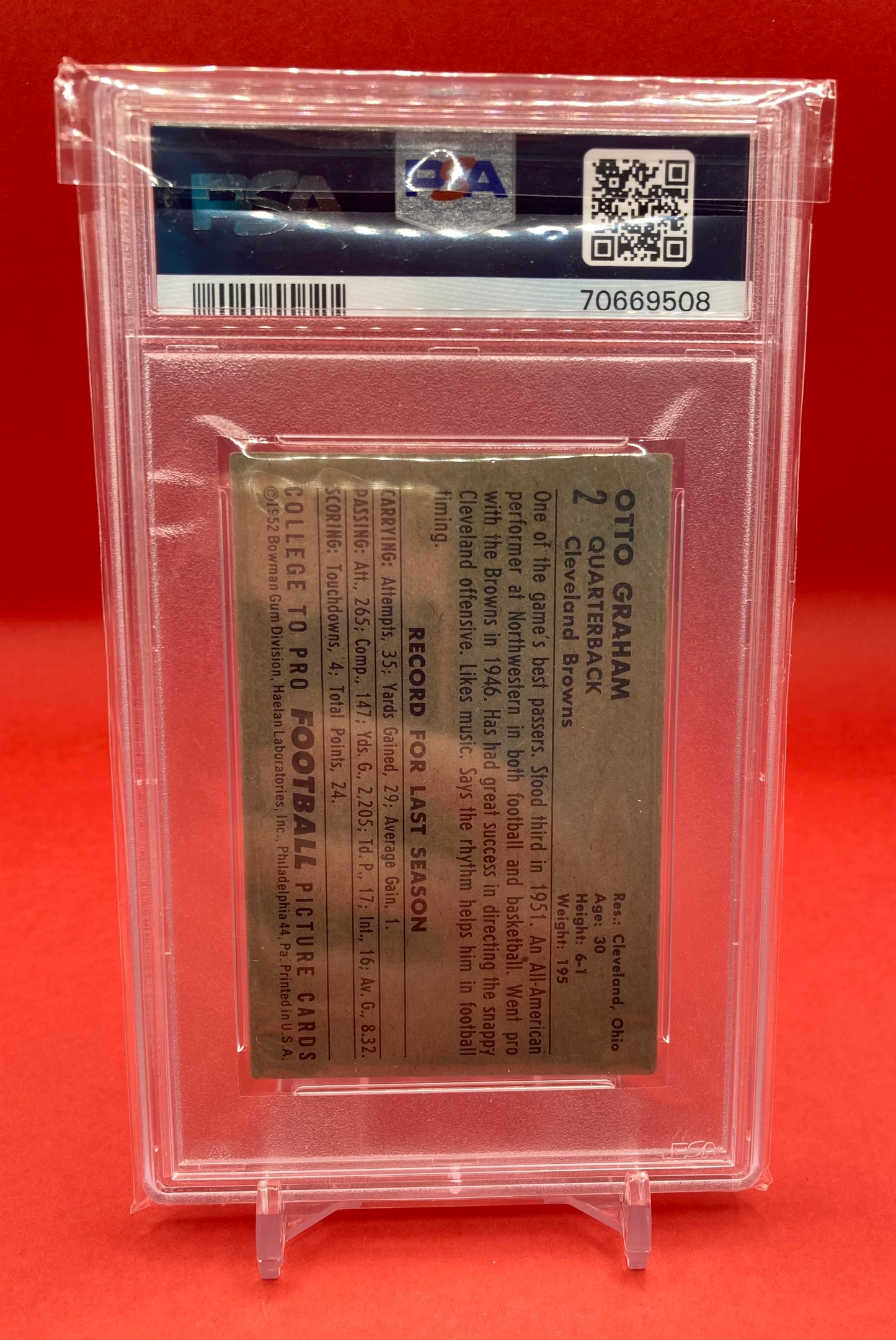 1952 #2 OTTO GRAHAM BOWMAN SMALL - PSA 2 GOOD