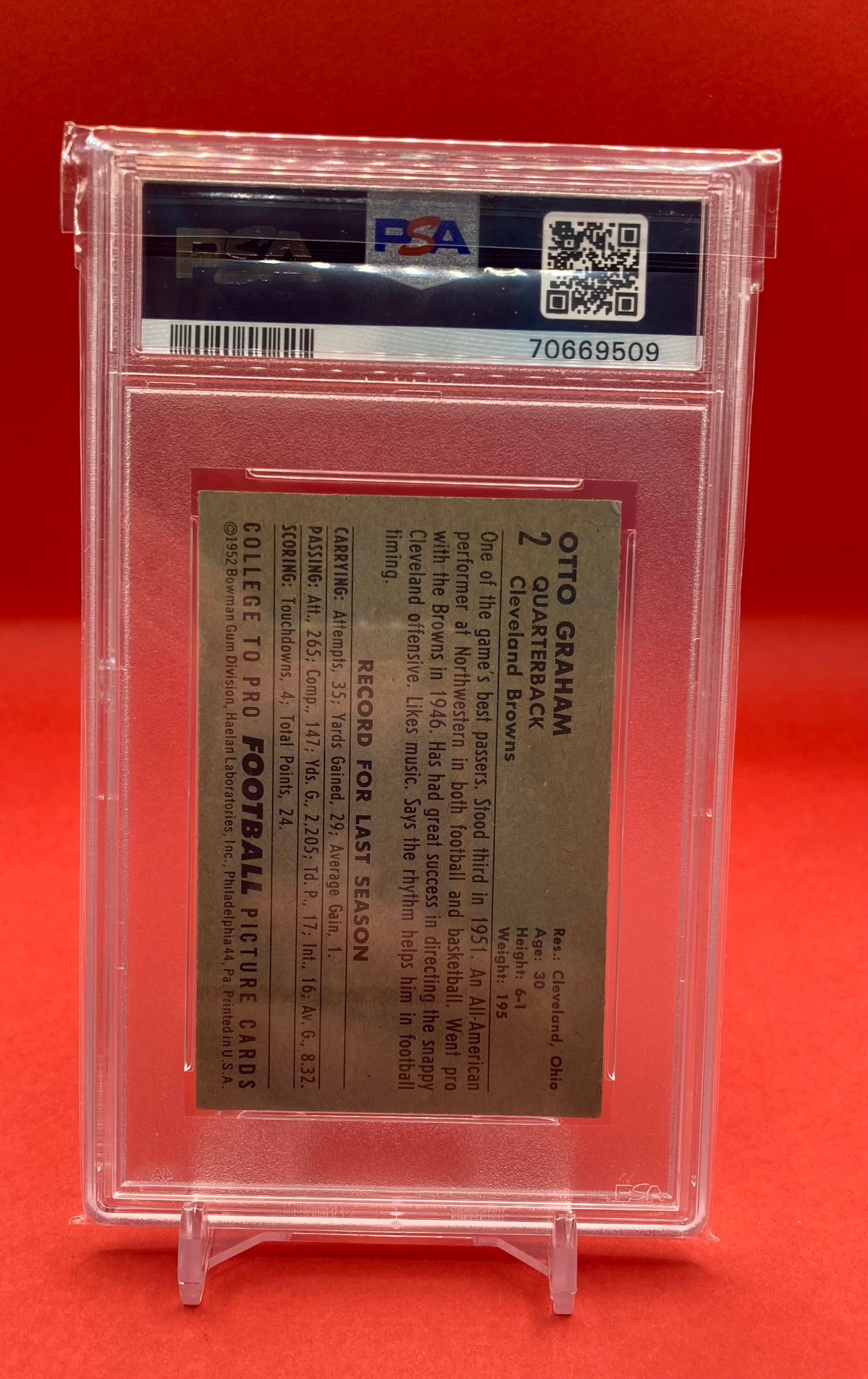 1952 #2 OTTO GRAHAM BOWMAN SMALL - PSA 3 VG