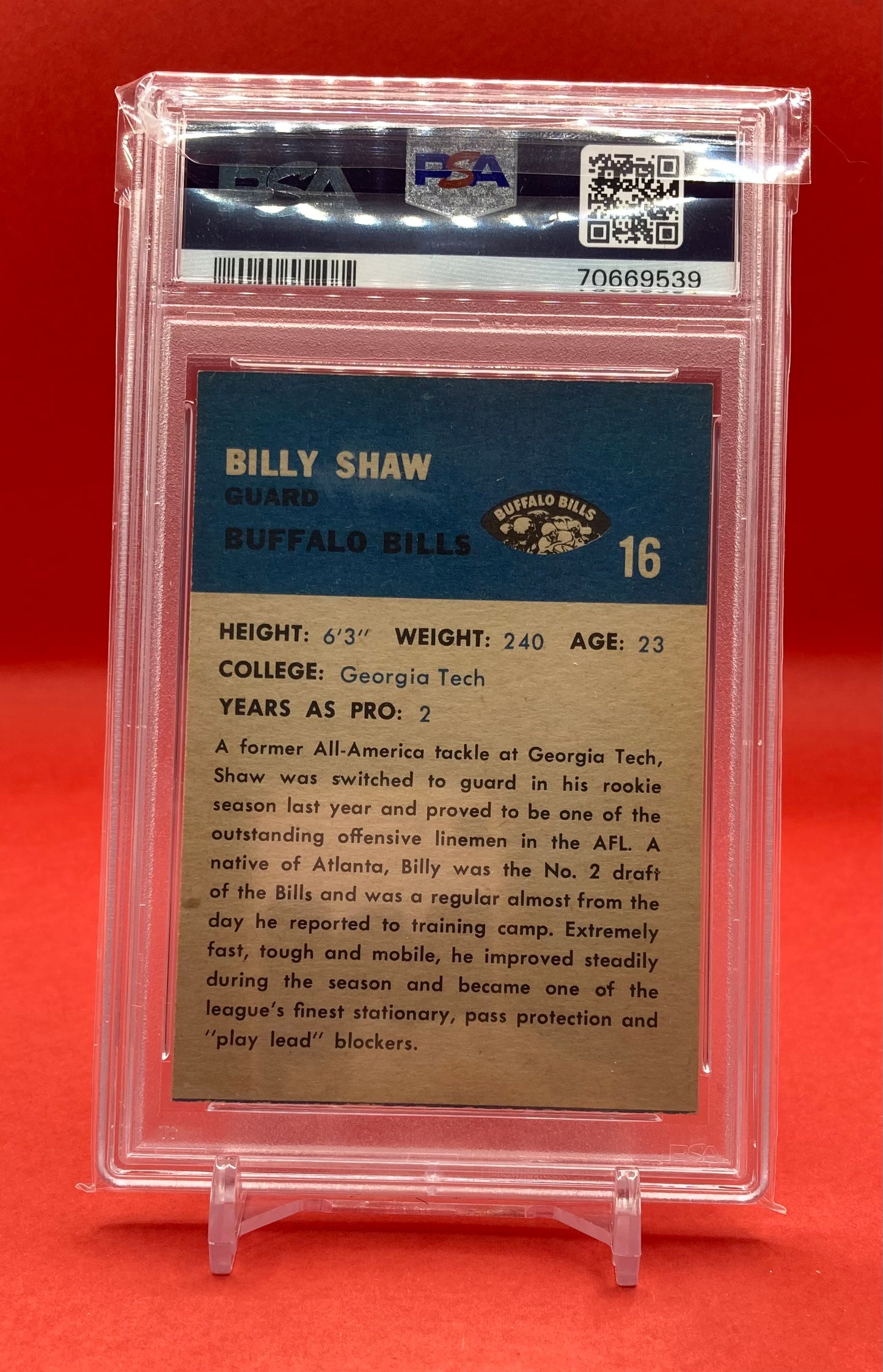 1962 #16 BILLY SHAW FLEER - PSA 6 EX-MT