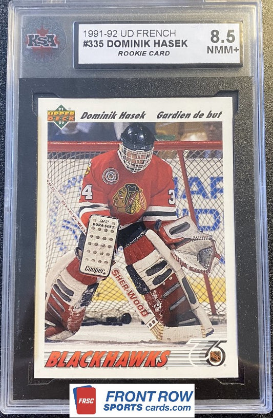 1991-92 #335 DOMINIK HASEK UD FRENCH - KSA 8.5 NMM+