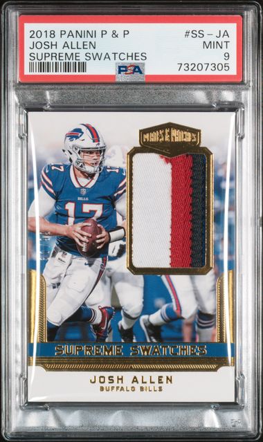 2018 JOSH ALLEN PLATES & PATCHES SUPREME SWATCHES GOLD /99 POP 4 NONE HIGHER - PSA 9 MINT