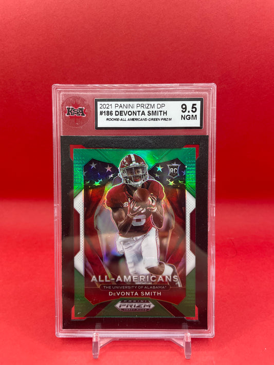 2021 DEVONTA SMITH PANINI PRIZM DP ROOKIE-ALL AMERICANS-GREEN PRIZM - KSA 9.5 NGM