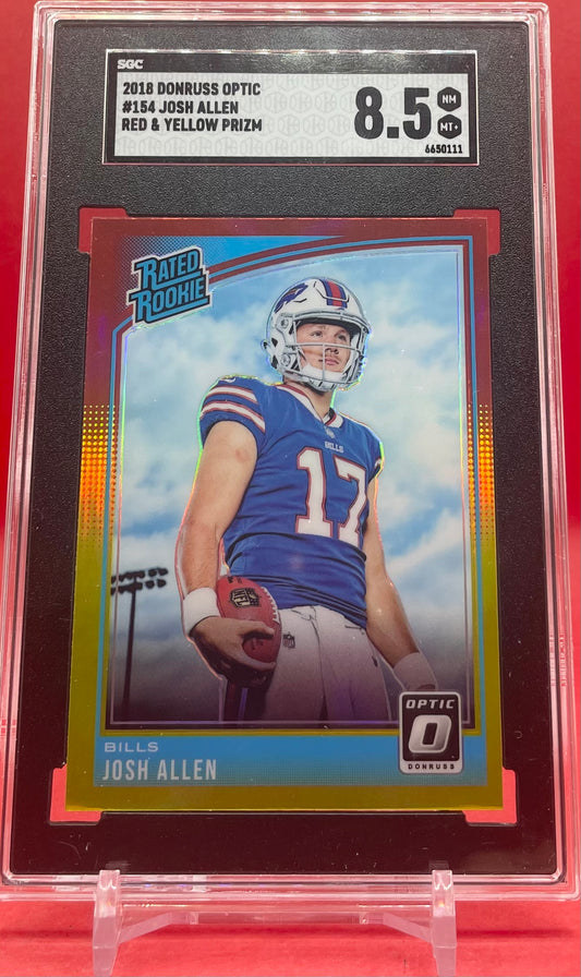 2018 #154 JOSH ALLEN DONRUSS OPTIC RED & YELLOW PRIZM - SGC 8.5 NM-MT+