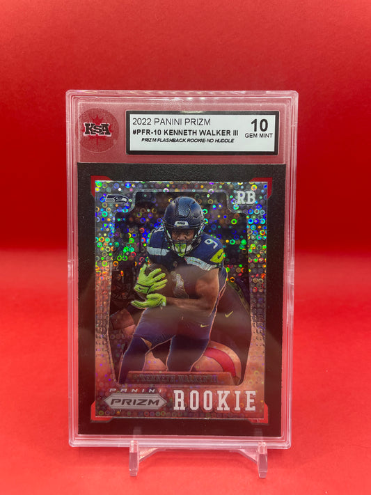 2022 KENNETH WALKER III PRIZM FLASHBACK ROOKIE- NO HUDDLE- KSA 10 GEM MINT