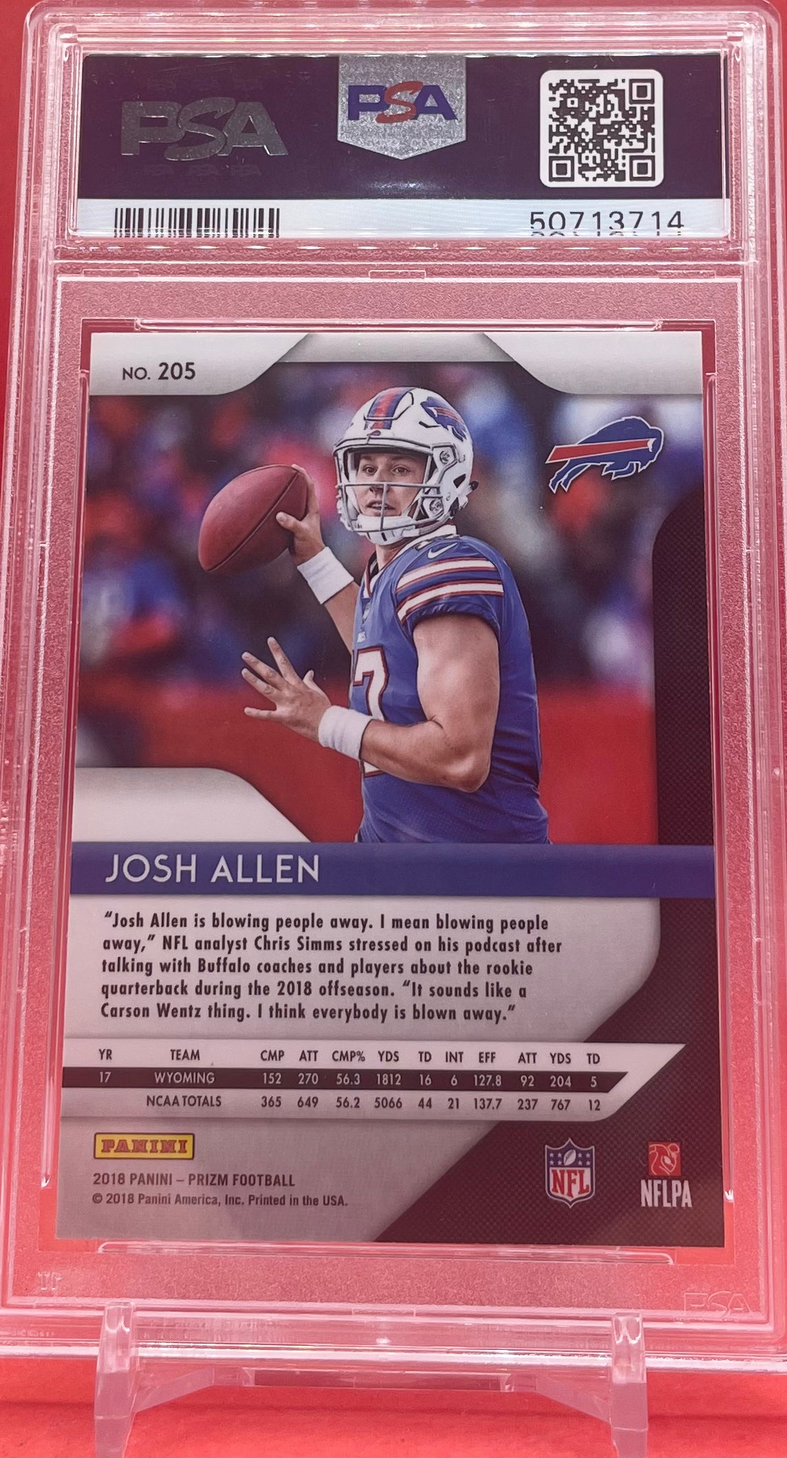 2018 #205 JOSH ALLEN PANINI PRIZM - PSA 9 MINT