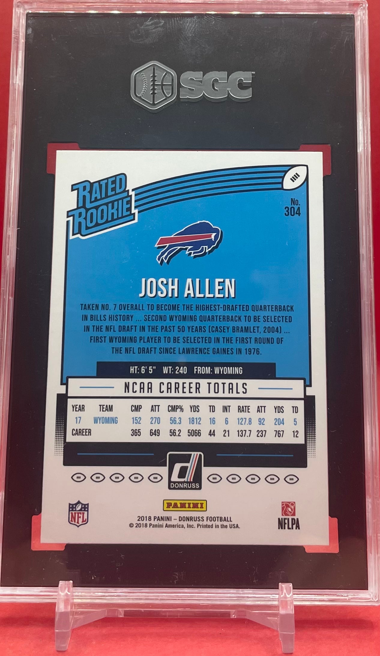 2018 #304 JOSH ALLEN BLUE PRESS PROOF DONRUSS - SGC 9 MT