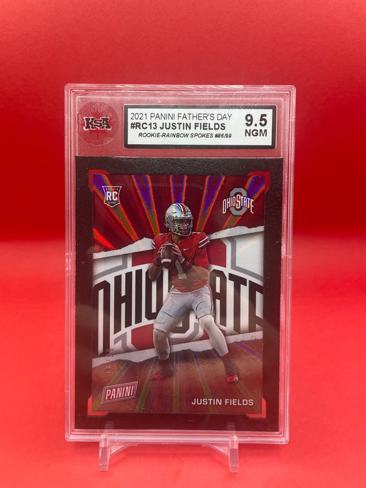 2021 JUSTIN FIELDS PANINI FATHER’S DAY ROOKIE- RAINBOW SPOKES 86/99-KSA 9.5 NGM