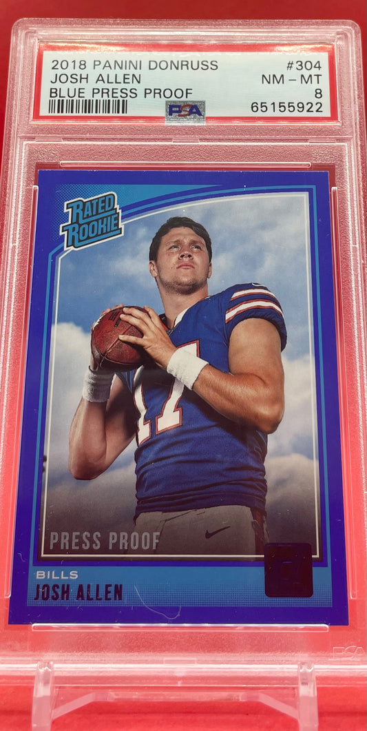 2018 #304 JOSH ALLEN PANINI DONRUSS BLUE PRESS PROOF - PSA 8 NM-MT