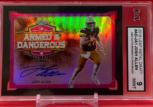 2018 #AD-JA1 JOSH ALLEN LEAF ARMED AND DANGEROUS METAL DRAFT AUTO 14/20 - KSA 9 MINT