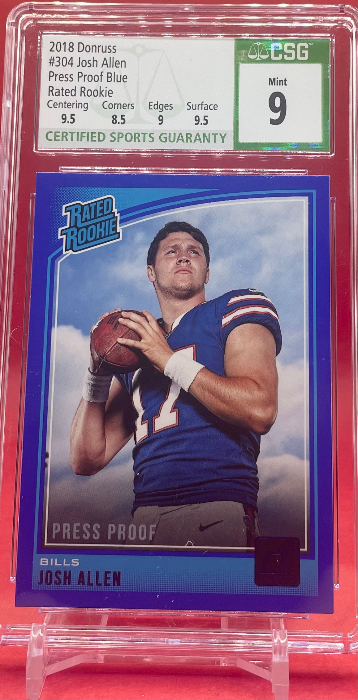 2018 #304 JOSH ALLEN BLUE PRESS PROOF DONRUSS - CSG 9 MINT