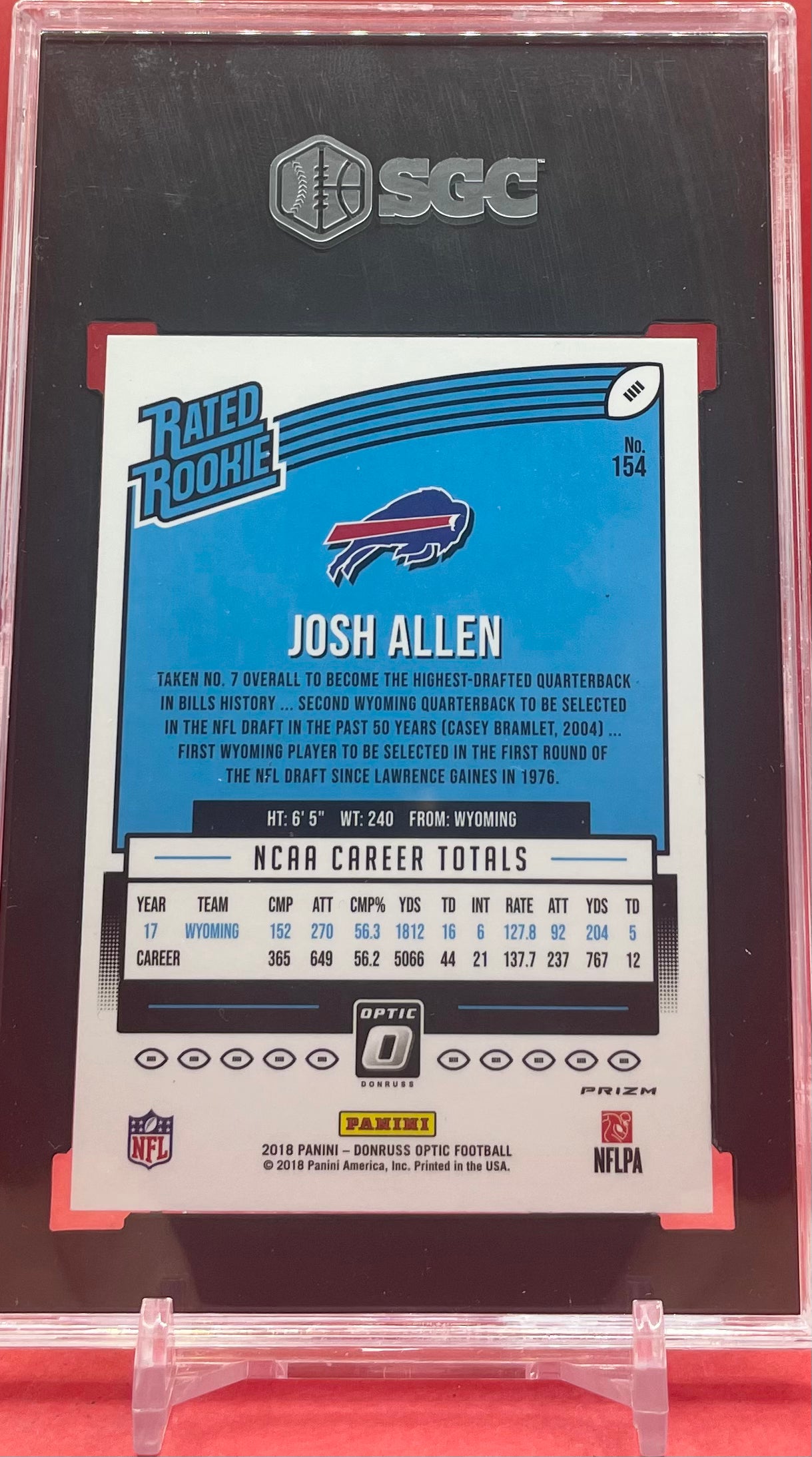 2018 #154 JOSH ALLEN DONRUSS OPTIC RED & YELLOW PRIZM - SGC 8.5 NM-MT+