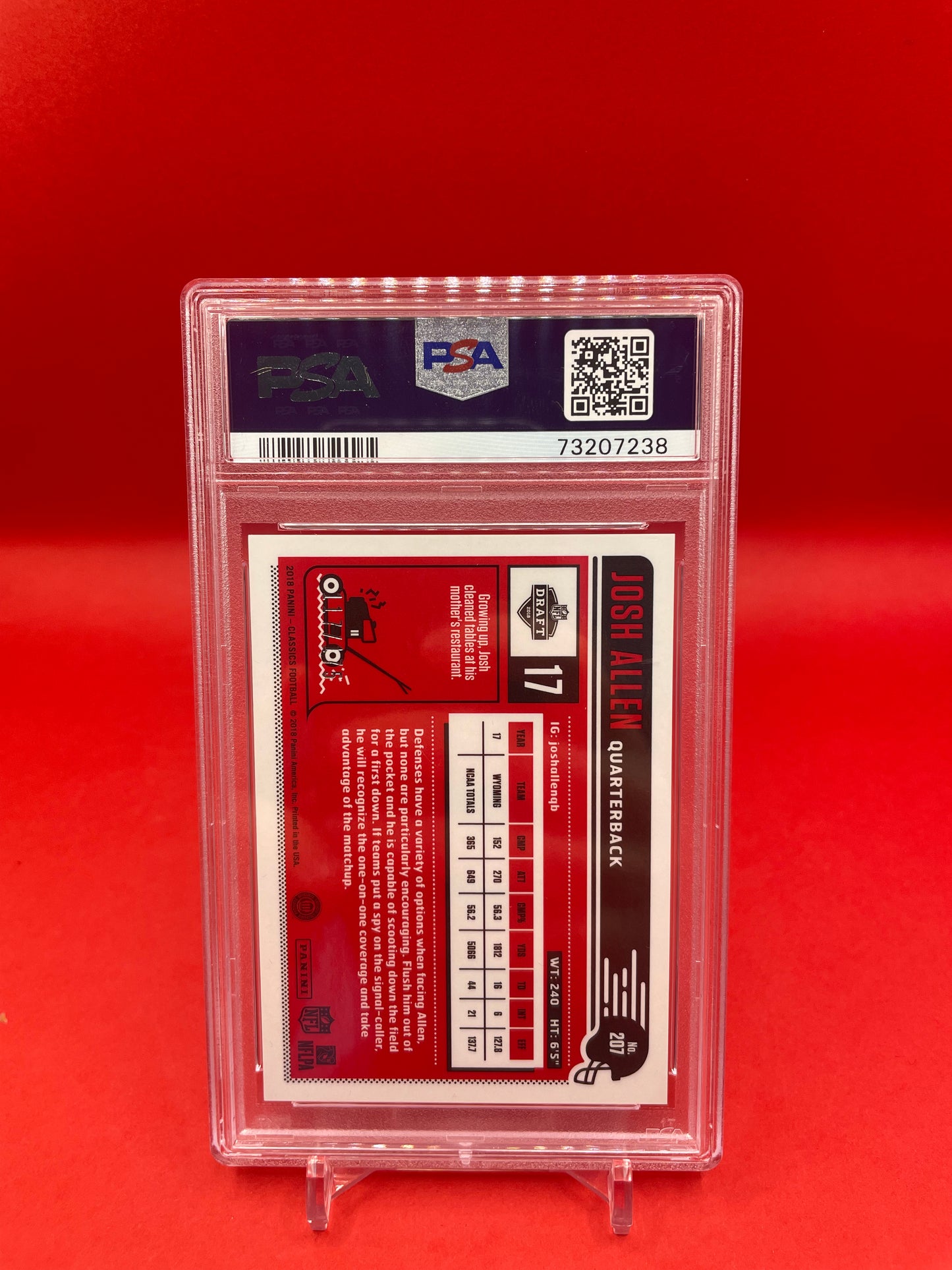 2018 JOSH ALLEN PANINI CLASSICS PREM- RED BLACK /175- PSA 8 NM-MT