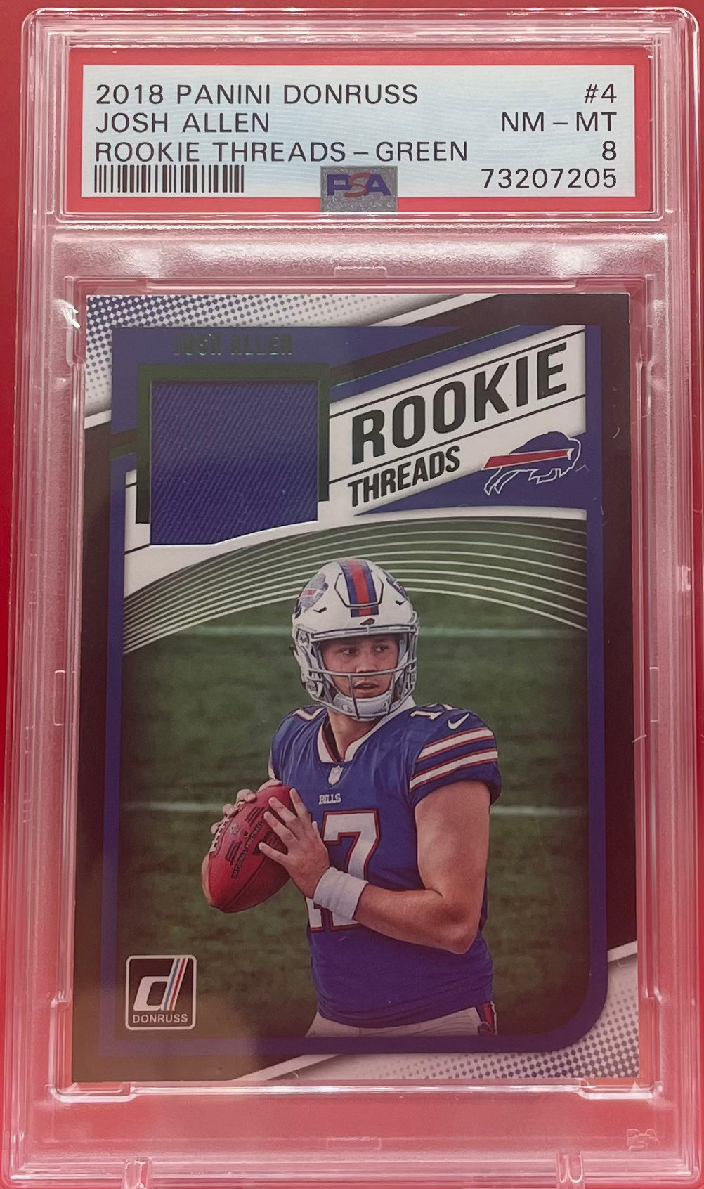 2018 JOSH ALLEN PANINI DONRUSS ROOKIE THREADS - GREEN - PSA 8 NM-MT- PSA 8 NM-MT