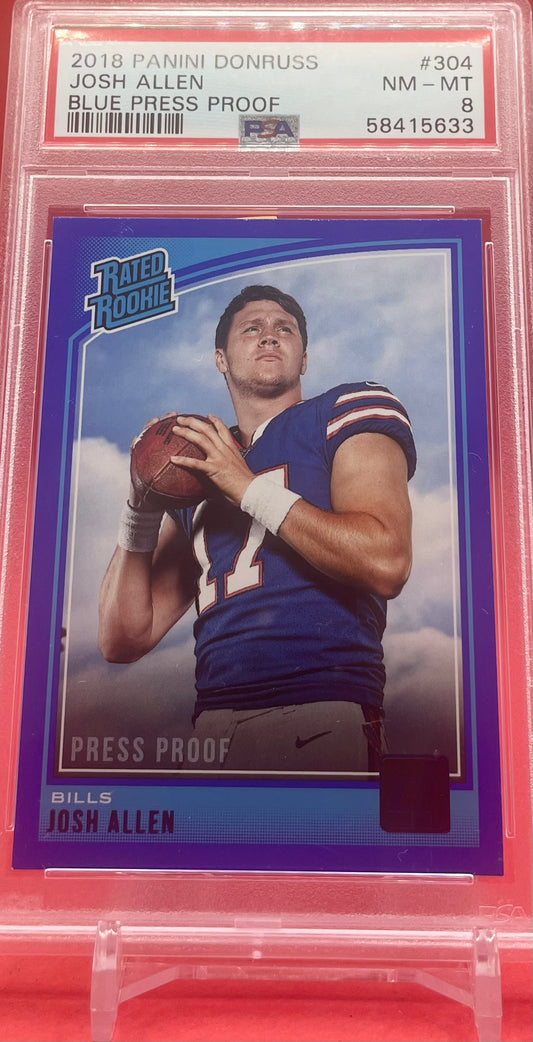 2018 #304 JOSH ALLEN PANINI DONRUSS BLUE PRESS PROOF - PSA 8 NM-MT