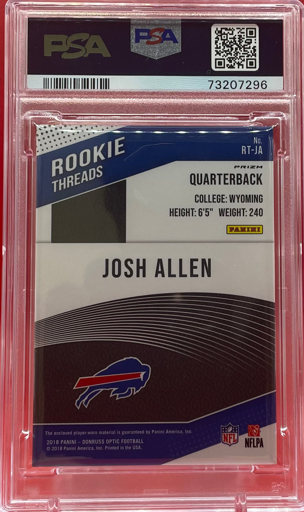 2018 JOSH ALLEN PANINI DONRUSS OPTIC ROOKIE THREADS - PSA 8 NM-MT