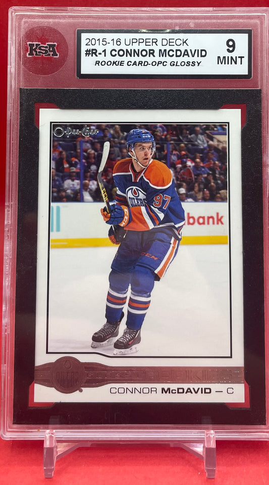 2015-16 CONNOR MCDAVID UPPER DECK ROOKIE CARD- OPC GLOSSY- KSA 9 MINT