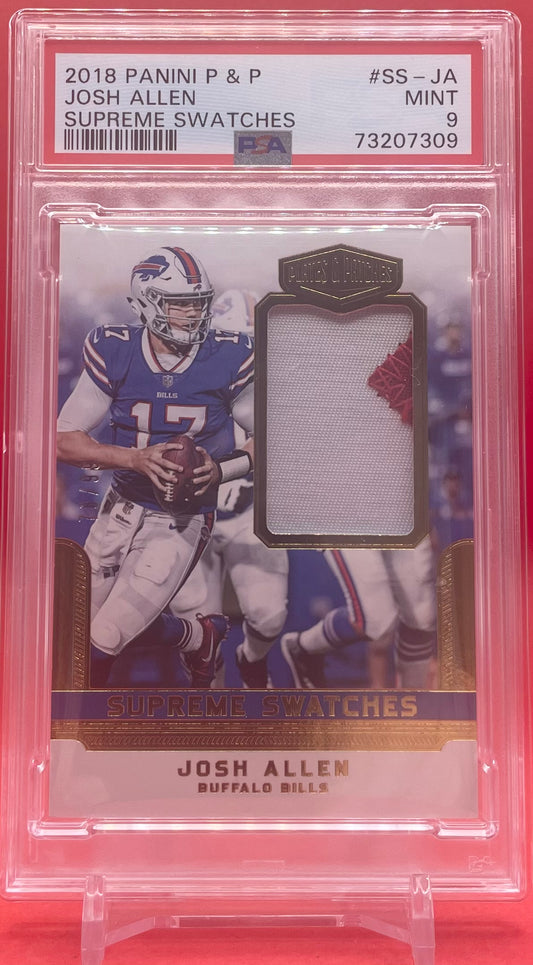 2018 JOSH ALLEN PLATES & PATCHES SUPREME SWATCHES GOLD /99 POP 4 NONE HIGHER - PSA 9 MINT