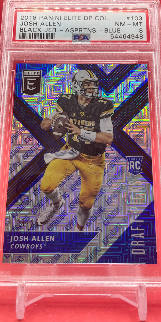 2018 #103 JOSH ALLEN PANINI DP COLLEGIATE ASPIRATIONS BLUE 10/25 - PSA 8 NM-MT