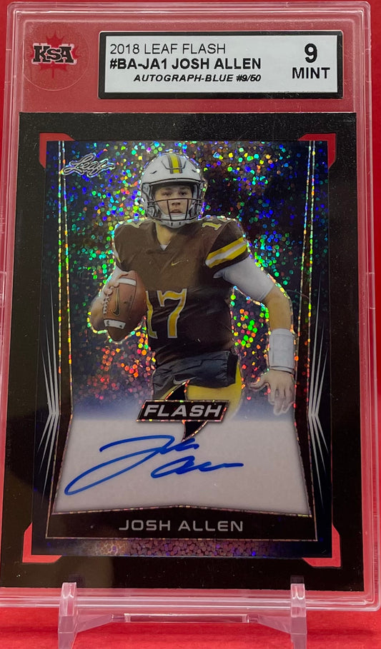 2018 #BA-JA1 JOSH ALLEN LEAF FLASH AUTO BLUE 9/60 - KSA 9 MINT