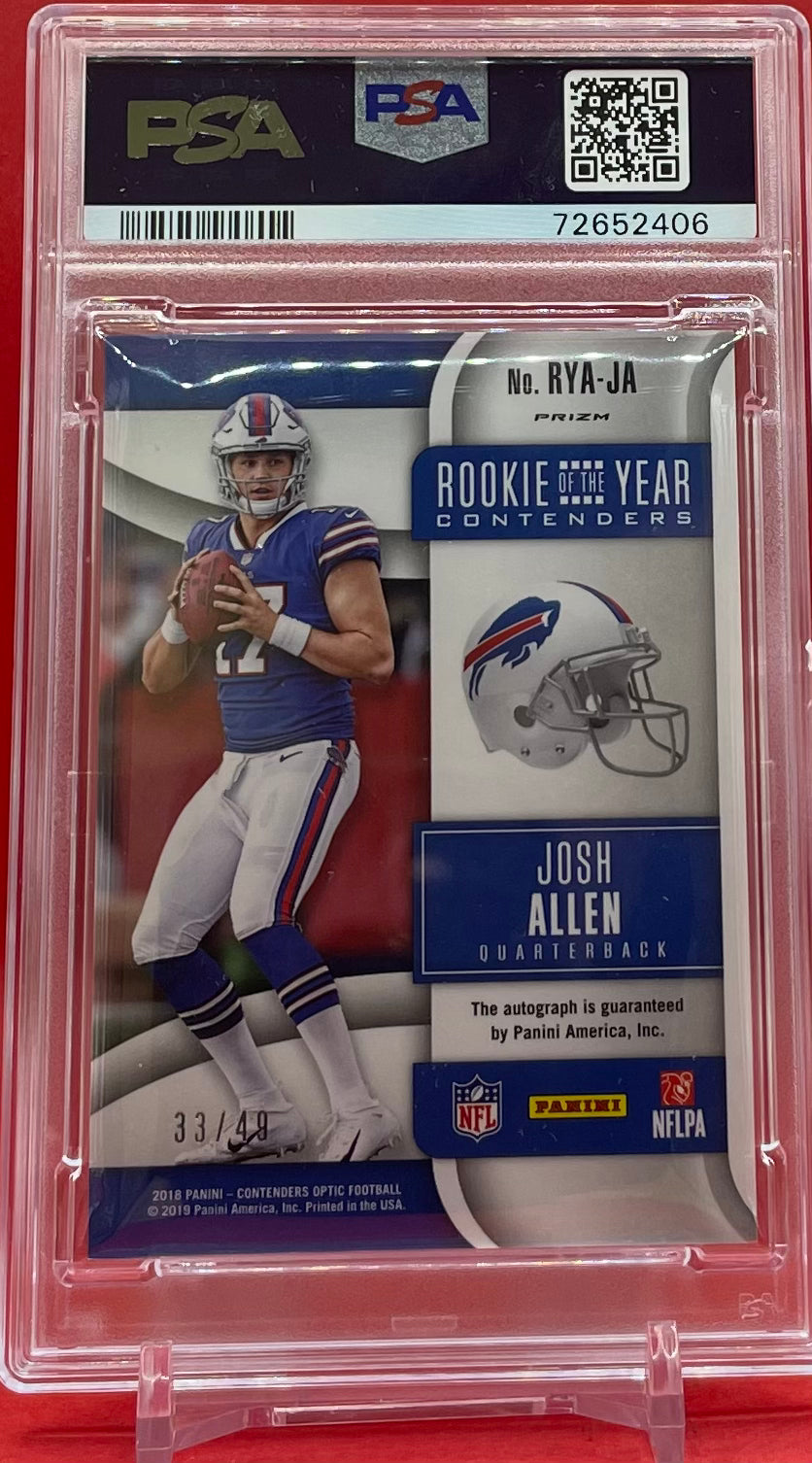 2018 JOSH ALLEN PANINI CONT. OPTIC ROY CONT. AUTO- PURPLE 33/49 - PSA 7 NM