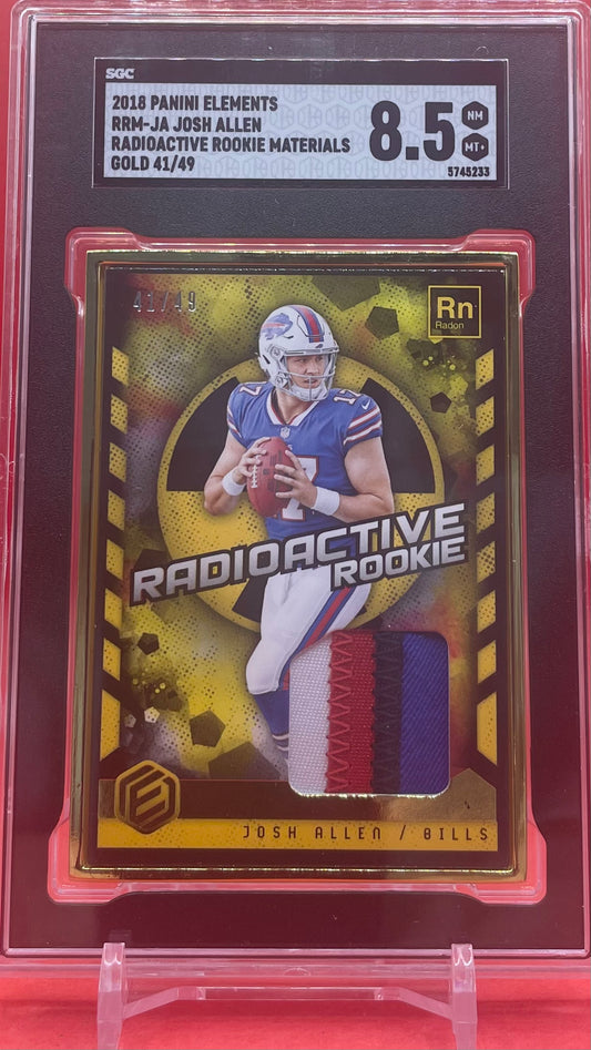 2018 RRM-JA JOSH ALLEN PANINI ELEMENTS RADIOACTIVE ROOKIE MATERIALS GOLD 41/49 - SGC 8.5 NM-MT+