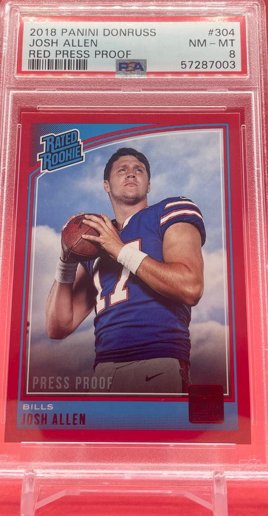 2018 #304 JOSH ALLEN PANINI DONRUSS RED PRESS PROOF - PSA 8 NM-MT