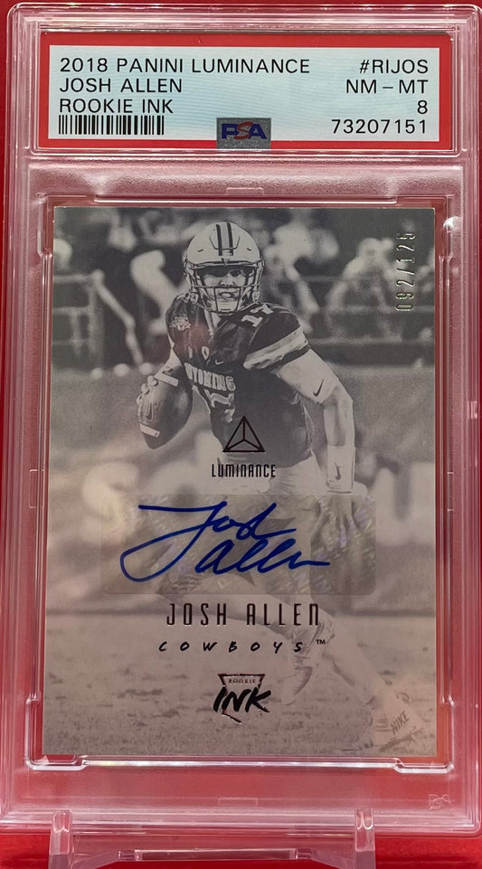 2018 JOSH ALLEN PANINI LUMINANCE ROOKIE INK 92/125 POP 5 NONE HIGHER - PSA 8 NM-MT