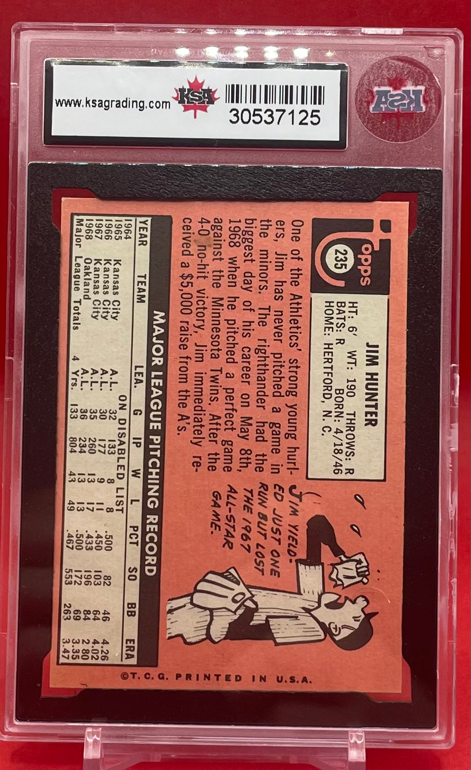 1969 TOPPS JIM HUNTER- KSA 4 VGE