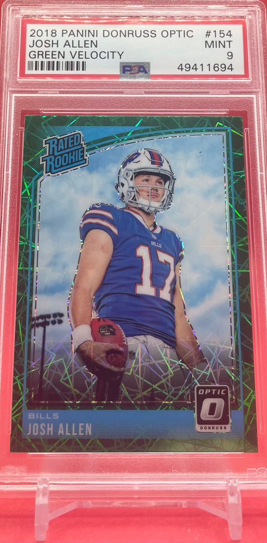 2018 #154 JOSH ALLEN PANINI DONRUSS OPTIC GREEN VELOCITY - PSA 9 MINT