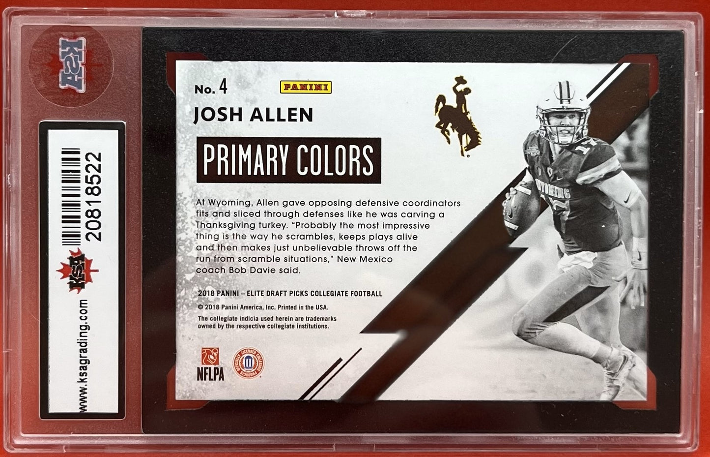 2018 #4 JOSH ALLEN PANINI ELITE DP COLLEGIATE PRIMARY COLOURS 04/40 - KSA 9.5 NGM