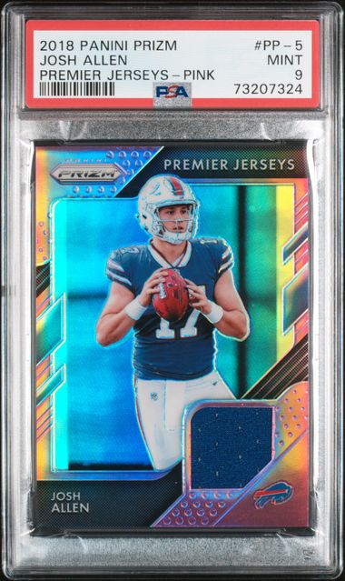 2018 JOSH ALLEN PANINI PRIZM PREMIER JERSEYS - PINK - PSA 9 MINT