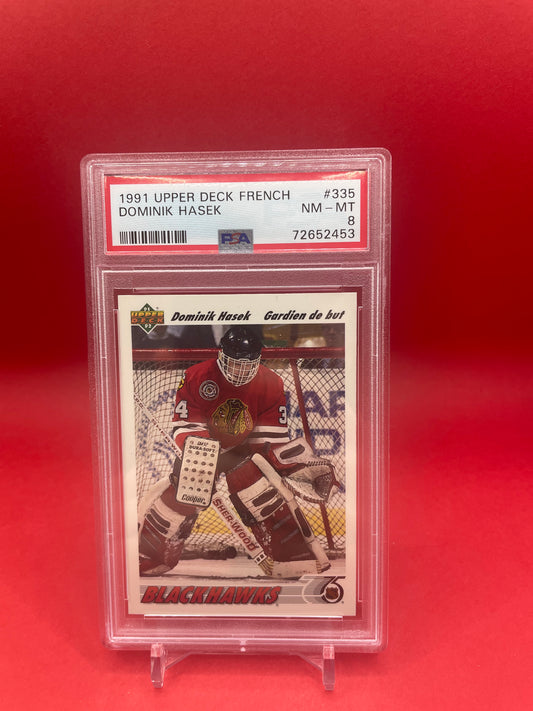 1991 DOMINIK HASEK UPPER DECK FRENCH - PSA 8 NM-MT