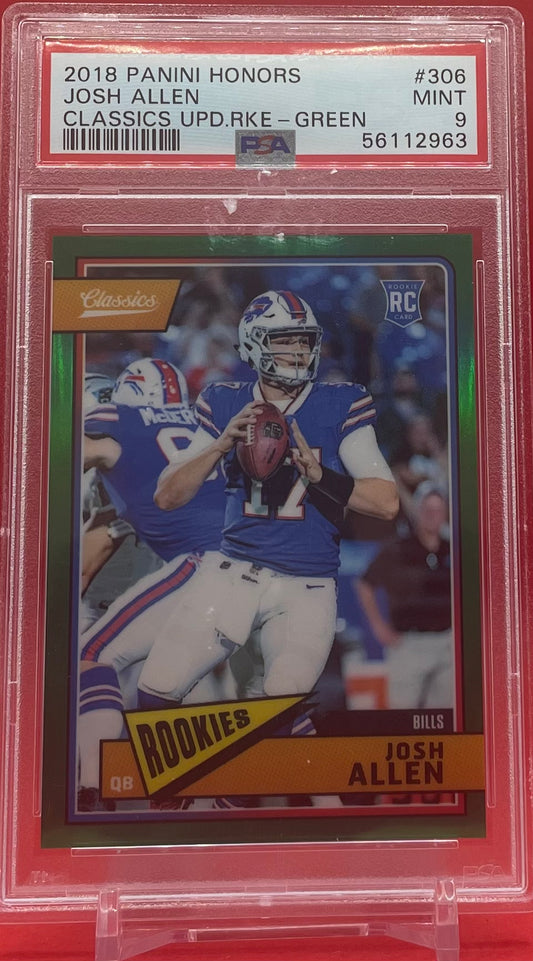 2018 #306 JOSH ALLEN PANINI HONORS CLASSICS GREEN - PSA 9 MINT