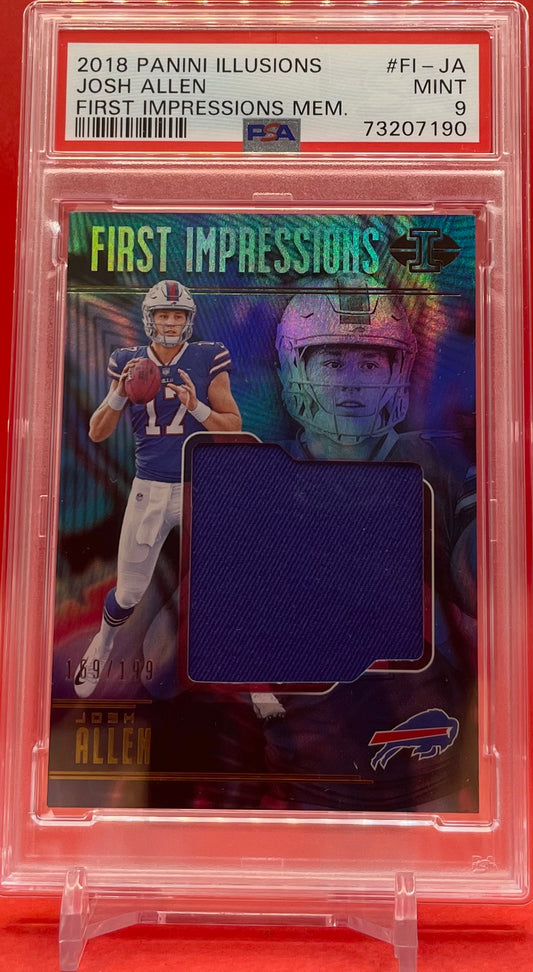 2018 JOSH ALLEN PANINI ILLUSIONS FIRST IMPRESSIONS MEM /199 - PSA 9 MINT