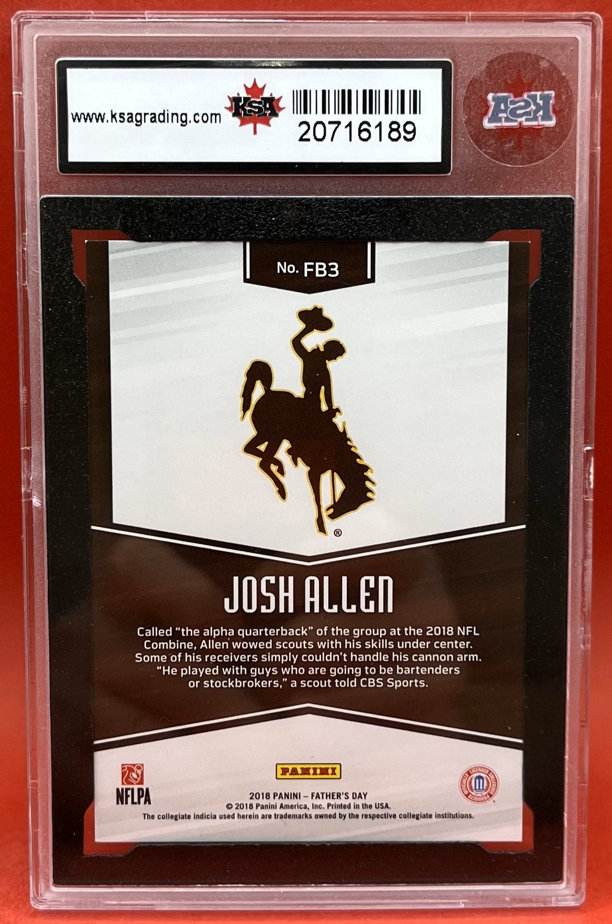 2018 #FB3 JOSH ALLEN ROOKIE PANINI FATHERS DAY 062/399 - KSA 8.5 NMM+