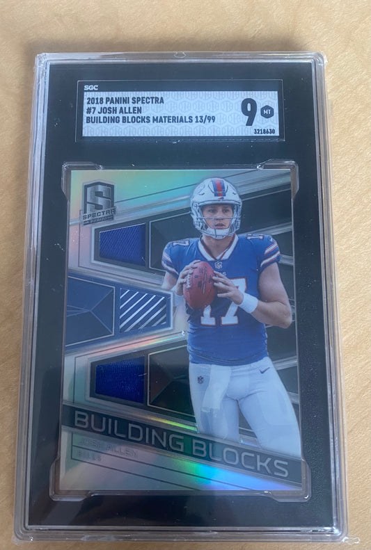 2018 #7 JOSH ALLEN PANINI SPECTRA BUILDING BLOCKS RELICS 13/99 - SGC 9 MT